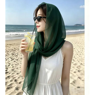 长气质雪纺纱巾女士韩版纯色舞蹈丝巾垂感好春秋透气防晒百搭披肩