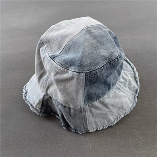 前进布业墙裂推荐拼接风格做旧牛仔布料复古潮流百搭帽子男女通用
