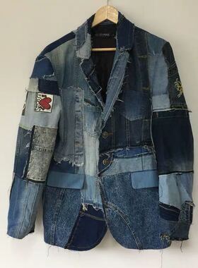 百家布风格牛仔乞丐毛边暗黑西服