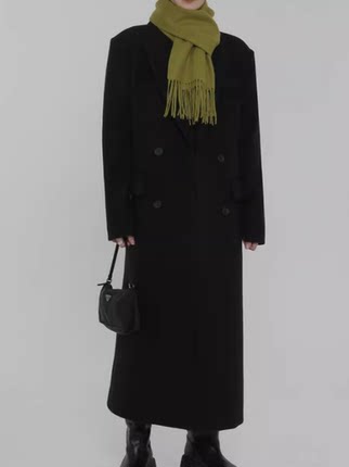 黑色双面羊毛大衣女2024秋冬新款赫本风高级感过膝长款呢子外套
