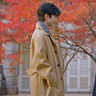 原版骄阳似我宋威龙林屿森同款毛呢外套翻领中长款呢子大衣男衣服