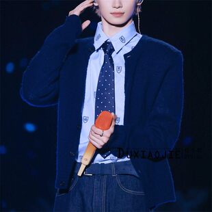 欧洲演唱会梓渝同款毛衣开衫韩版藏蓝色圆领长袖单排扣针织衫外套