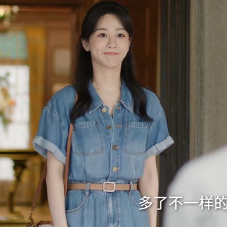 原版承欢记杨紫麦承欢同款牛仔连衣裙翻领短袖收腰裙子女衣服潮