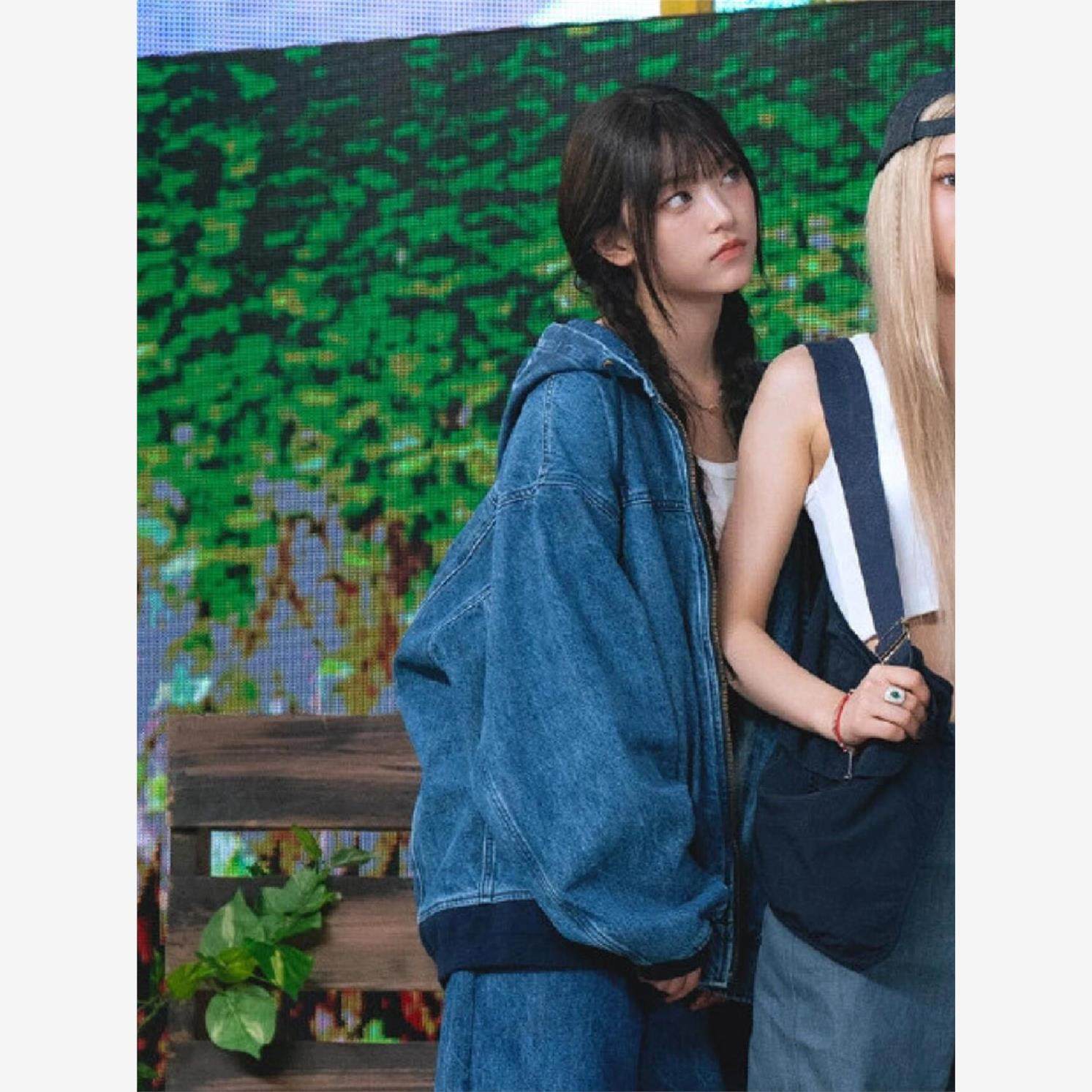 欧洲newjeans姜海粼haerin同款连帽牛仔外套女2025新款爆款上衣开