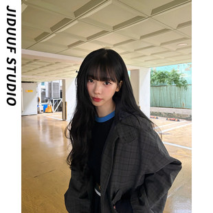 欧洲柳智敏同款深灰色格子连帽夹克外套女2026春季新款宽松高级感