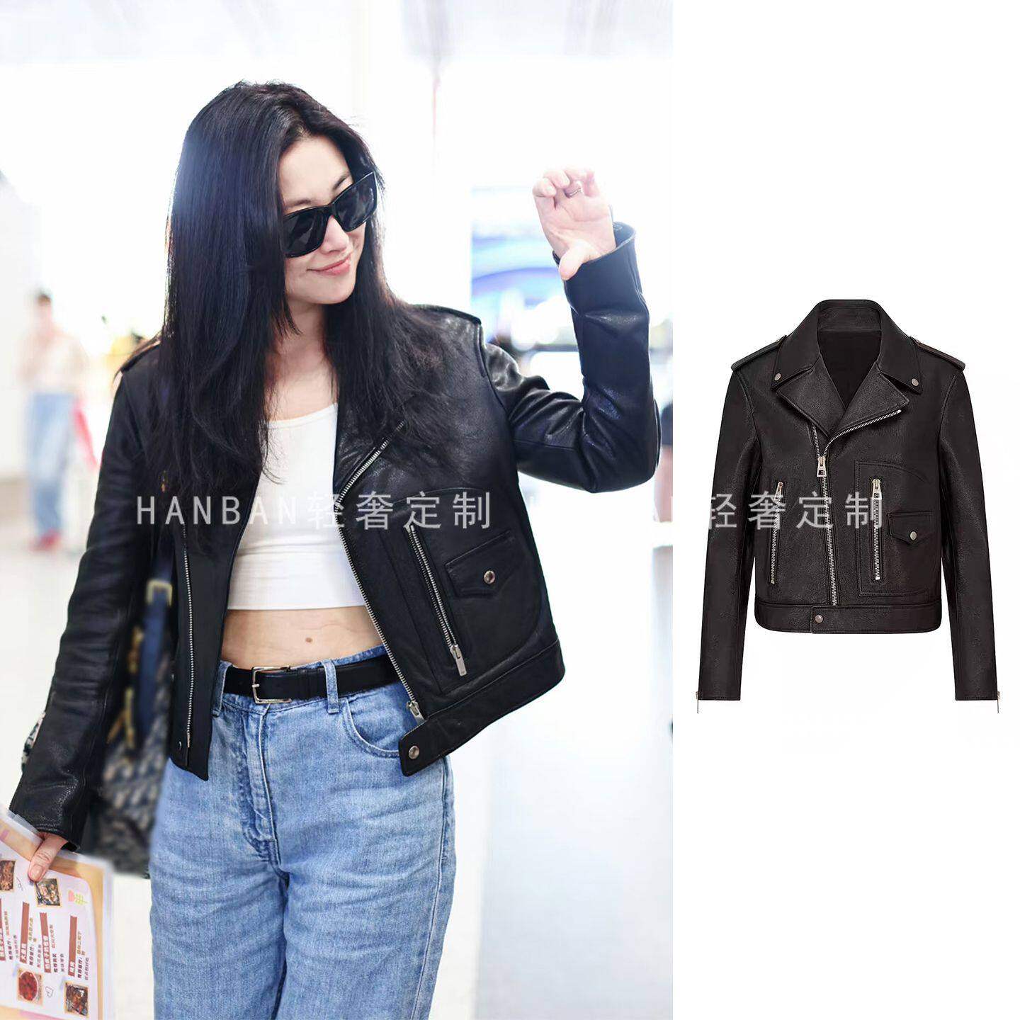 欧洲朱珠同款皮衣2025新