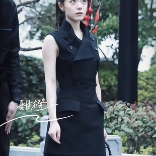 原版骄阳似我赵今麦聂曦光同款黑色无袖连衣裙法式收腰A字短裙小