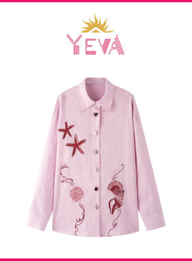 欧洲YEVA【明星同款】海底世界趣味绣花翻领宽松百搭衬衫2026春季