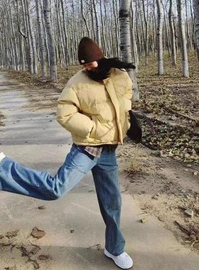 欧洲刘雯同款黄色短款棉服冬季棉袄爆款冬装加厚秋冬短款冬天穿的
