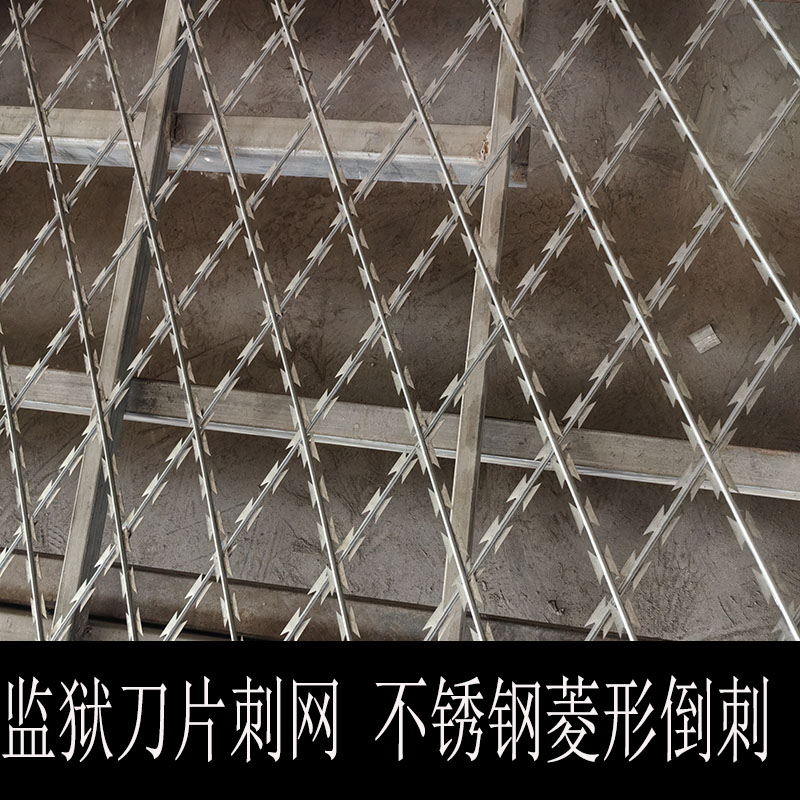 监狱刀片不锈钢菱形倒刺网看守所巡逻通道防攀爬热镀锌太阳花护栏