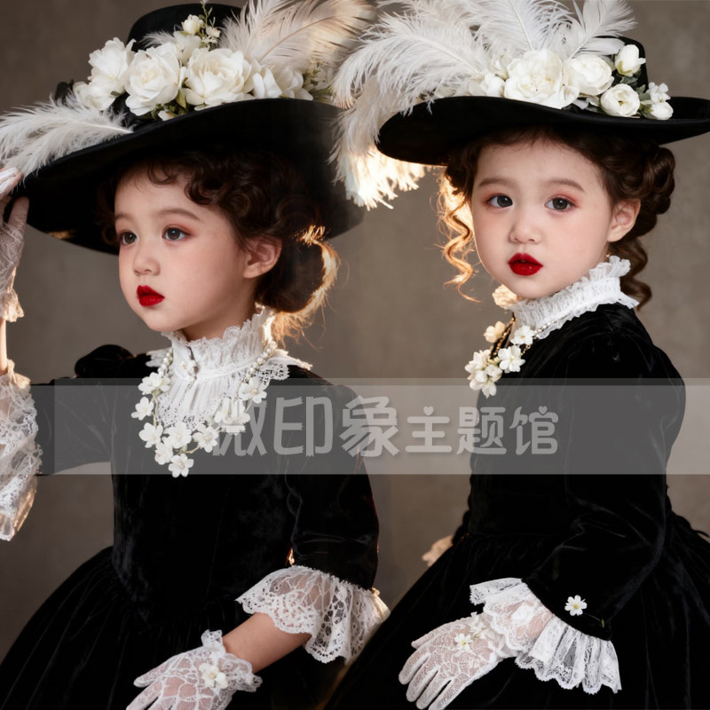 影楼新款潮童写真复古港风黑色时尚摩登走秀演出T台比赛主题服装