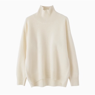 秋冬一线100%纯羊毛女高领毛衣王菲同款羊绒衫落肩袖加厚针织打底