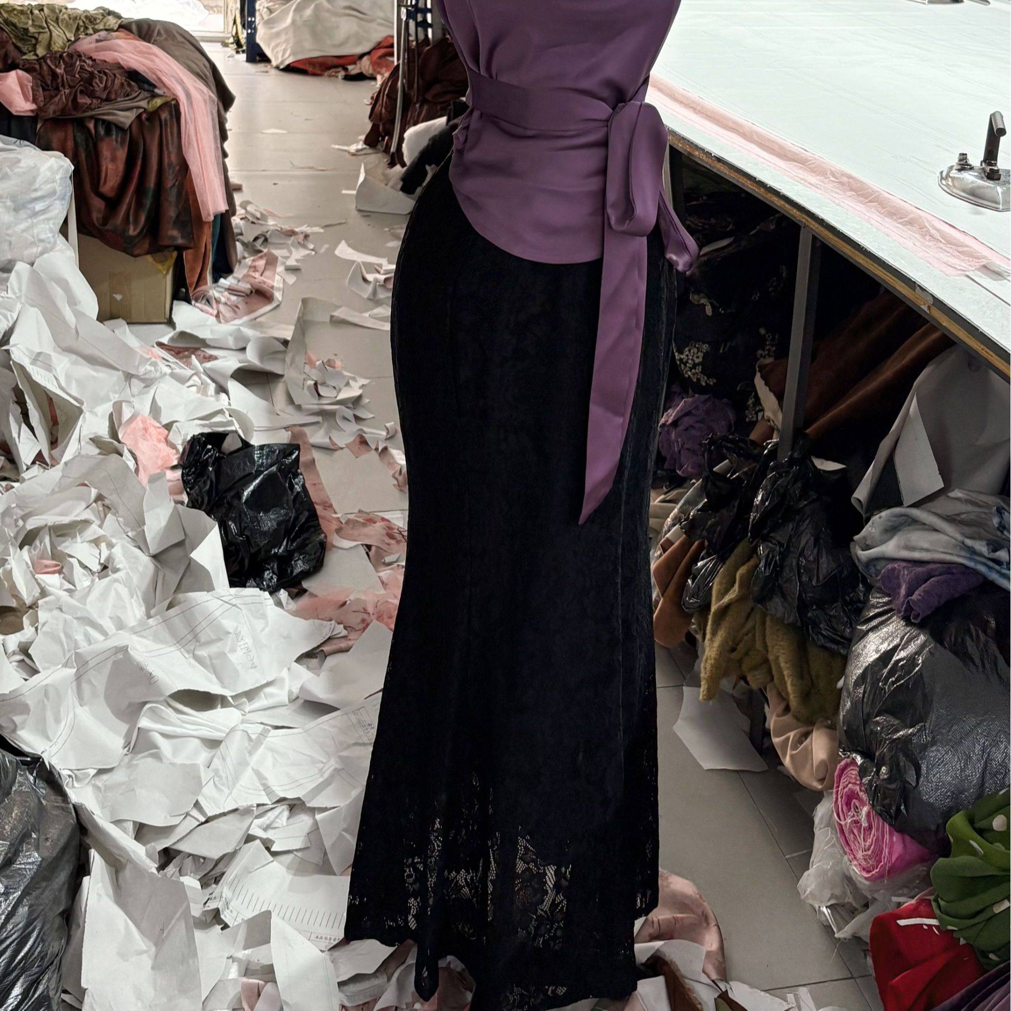 画报夫同款旗袍伴侣复古蕾丝气质性感夏季半身裙 黑色衬裙