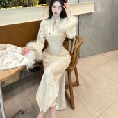 淡极生艳 显瘦秋冬款 温柔珠光厚款 旗袍 原创自制秋冬款