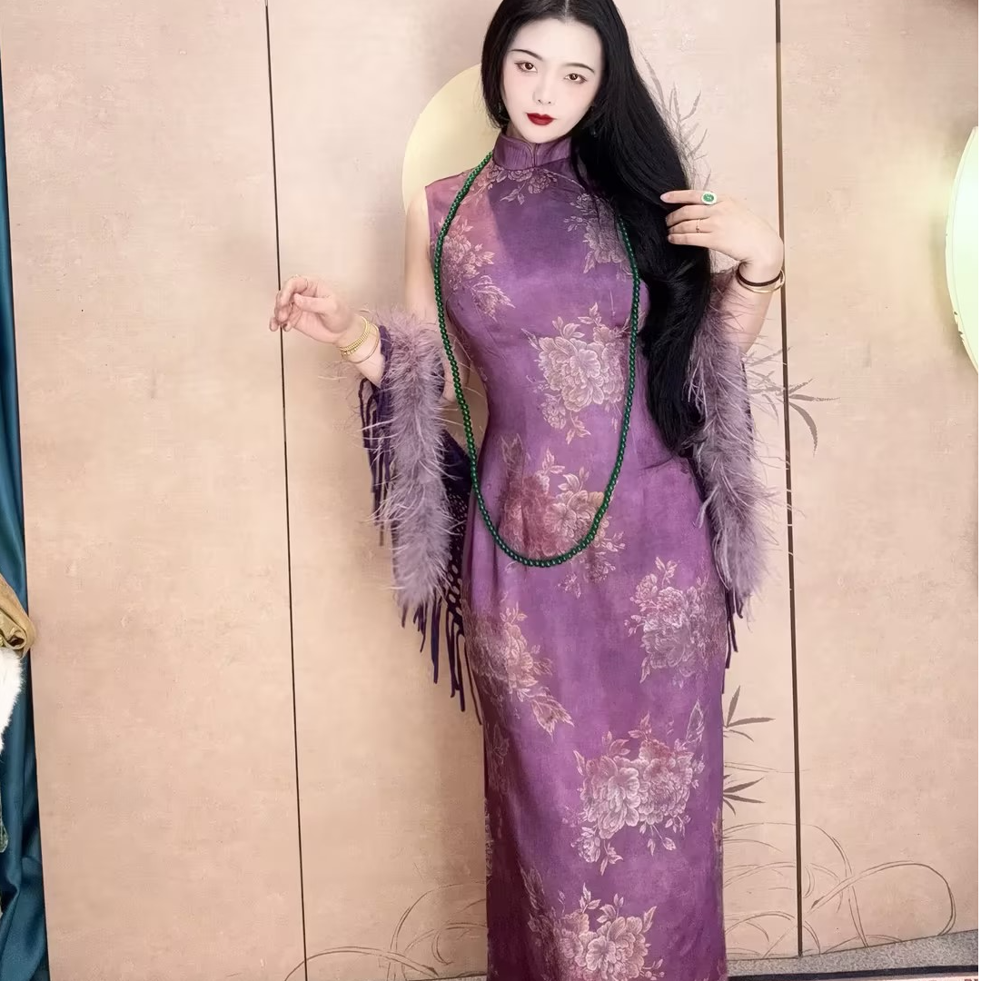 画报夫人原创中式油丝提花春夏旗袍 须留香山紫港工