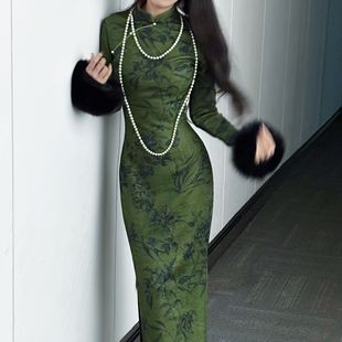 厚款 旗袍连衣裙 茶树子 国风秋冬厚款 画报夫人原创自制新中式