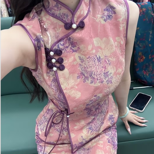 LHMknk1画报夫人原创自制浮光锦缎面两件套套装旗袍 釉粉纱两件套