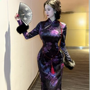 LHMknk1画报夫人原创自制高级丝绒显瘦国风旗袍 御紫花