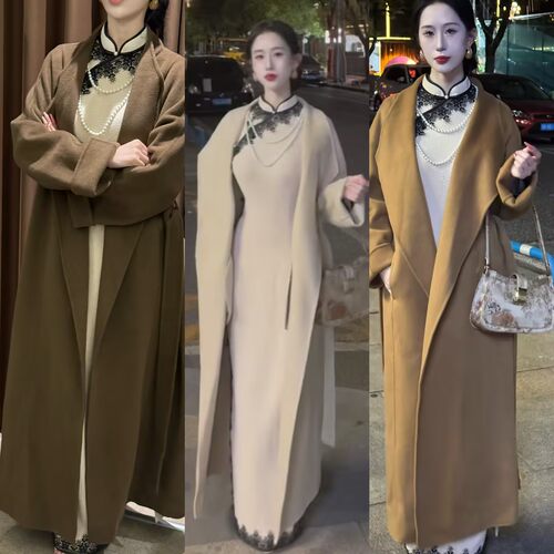 LHMknk1现货】画报夫人高级秋冬轮廓复古大翻领羊毛羊绒大衣外套