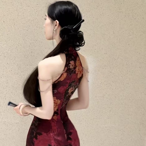 画报夫人原创自制国风显瘦高级新中式缎面旗袍 素手芙蓉