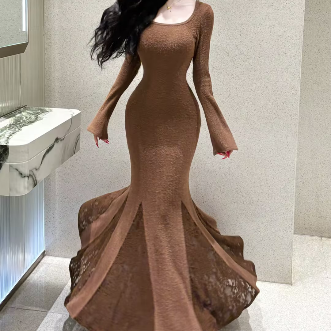 LHMknk1画报夫人原创棕色厚款绒面拼接蕾丝步步生莲 棕色拼蕾丝