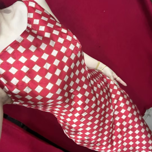 LHMknk1画报夫人原创纯人丝斜裁显瘦国风鱼尾改良旗袍 人丝红格子