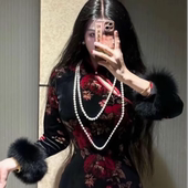 画报夫人高级丝绒显瘦国风旗袍 瑶花