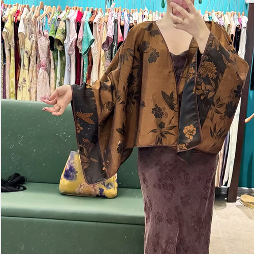 LHMknk1画报夫人原创中式慵懒显瘦禅意双面穿古色木香人丝外套