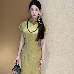 畫報夫人原創(chuàng)自制國風(fēng)夏季 綠色新中式 旗袍 綠枝獨絕 連肩袖