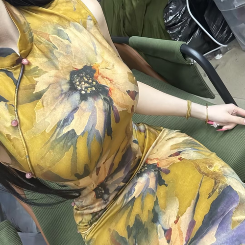 画报夫人原创春季晕染大花新中式港工旗袍 港工花缝对手