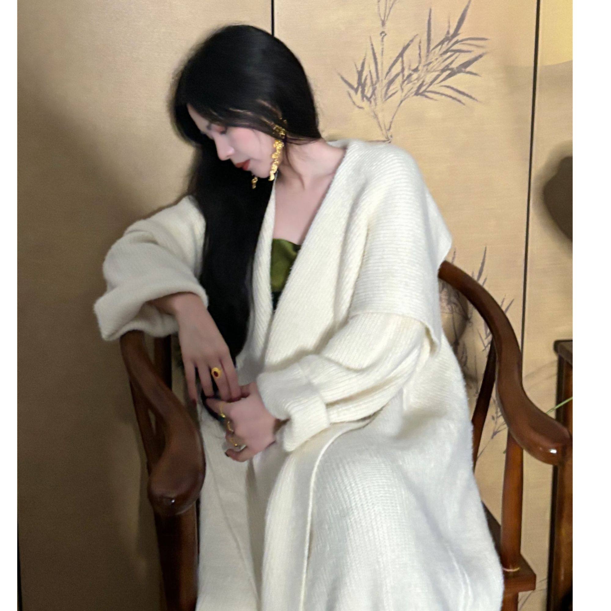 LHMknk1画报夫人原创自制高级仿水貂毛大翻领厚款针织毛衣外套