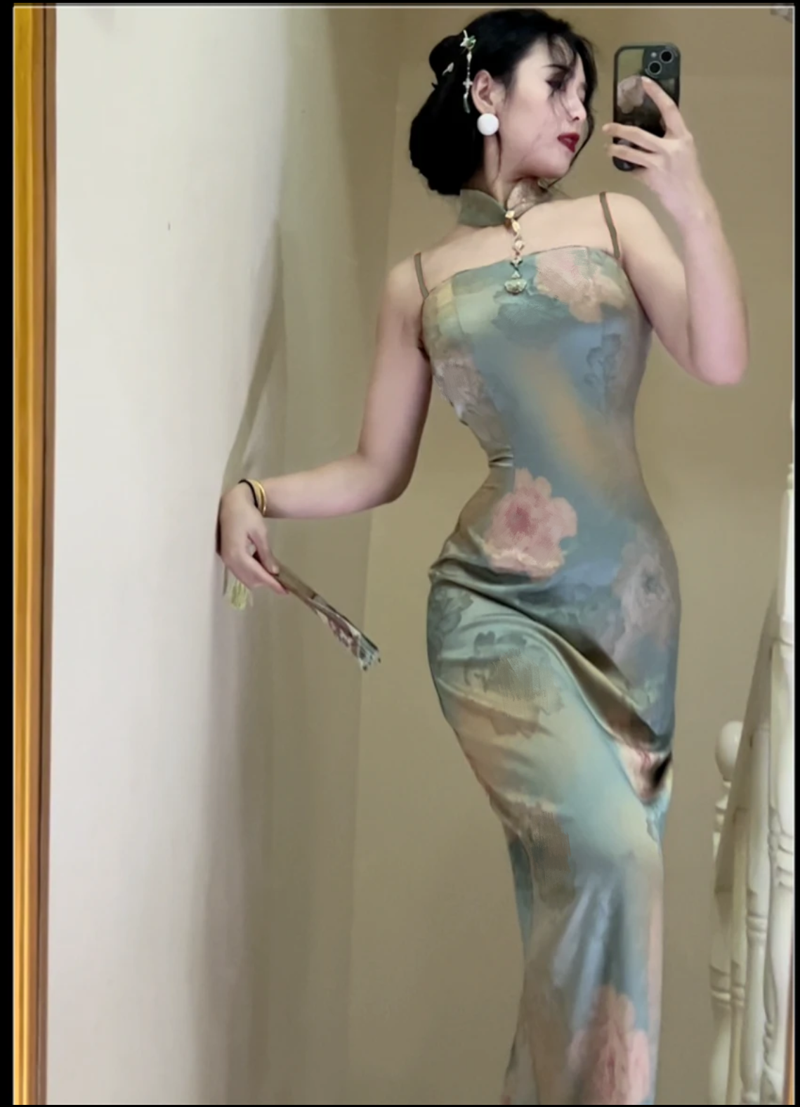 画报夫人原创自制新中式国风重磅提花缎面连衣裙 清瑶吟吊带