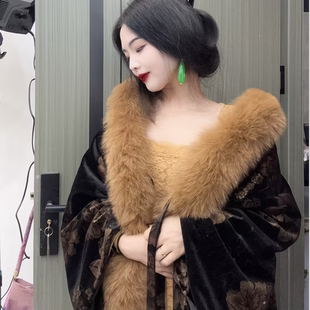 LHMknk1画报夫人原创自制秋冬高级狐狸毛烫金外套 梦君花棉服外套