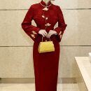 画报夫人原创新中式 玉兰花刺绣 高级刺绣过年红旗袍