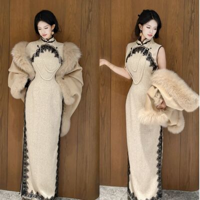 画报夫人原创自制旗袍厚款高级西装气质 宋氏美学米白色