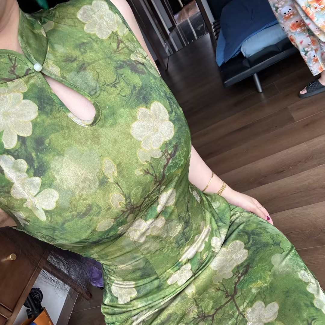 LHMknk1画报夫人原创复古温柔花朵复古提花缎面素雅旗袍 青山兰花