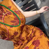 画报夫人原创38姆米重磅提花香云纱旗袍 金丝红玫瑰