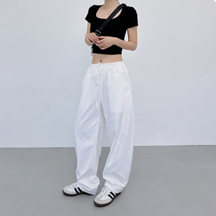 阔腿白色裤子女款夏薄款宽松bf慵懒风工装裤长裤松弛感弯刀休闲裤