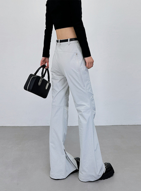 2026新款阔腿裤长裤微喇叭高腰裤灰白色休闲裤子女夏薄款工装裤