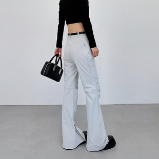 2026新款阔腿裤长裤微喇叭高腰裤灰白色休闲裤子女夏薄款工装裤