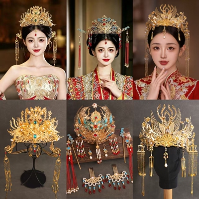 中式金色发冠头饰大气重工