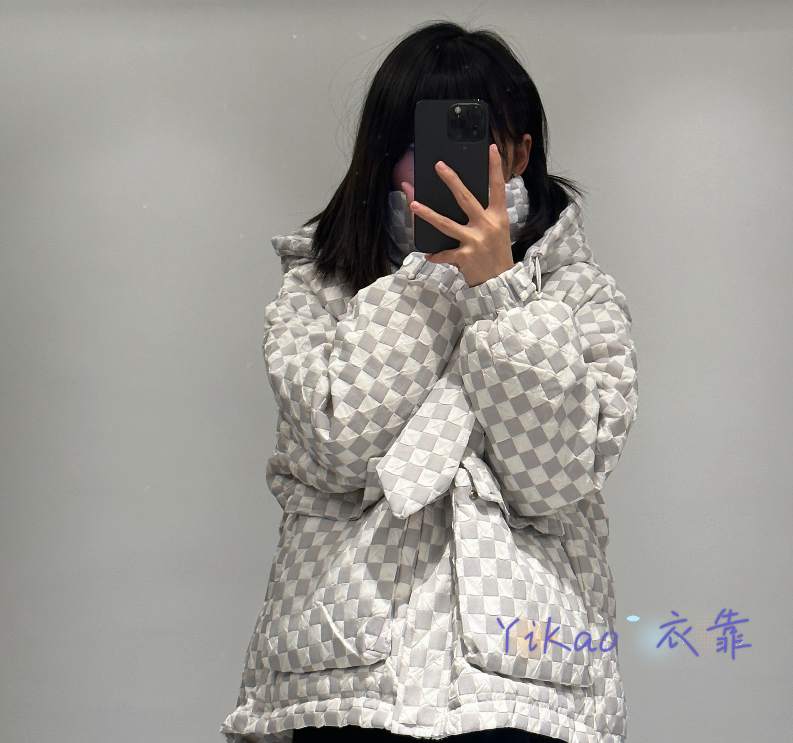 清仓棋盘格子白鸭绒短款羽绒服加厚女爆款连帽反季甩卖小个子外套