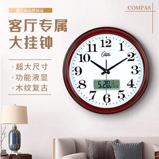 康巴丝挂钟圆形超大尺寸挂钟客厅钟表挂墙石英钟表日历年时钟
