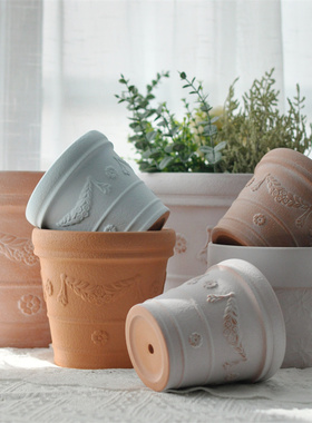 麦穗花浮雕大号红陶花盆室内外阳台大绿植蝴蝶兰绿萝盆景盆栽花