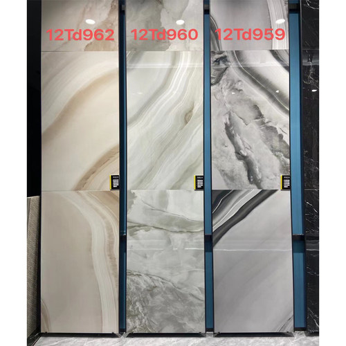 轻奢风玛瑙玉通体大理石瓷砖750x1500别墅客厅地砖蓝色大板背景墙