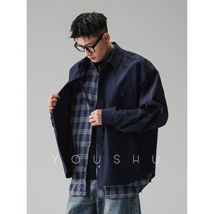 男秋美式 衬衫 潮牌宽松外套 格子假两件长袖 YOUSHU「隐奢序章」工装