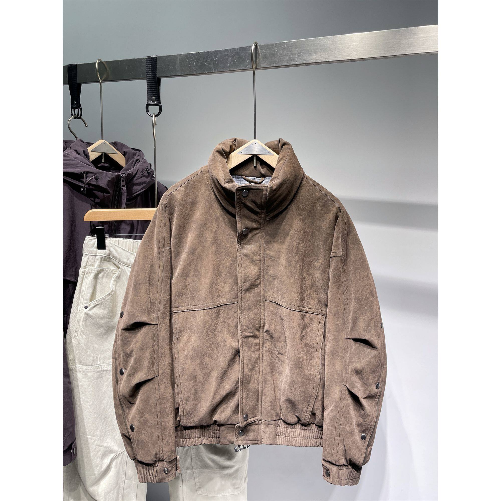 立领90白鸭绒羽绒服男2025冬季新款pu皮宽松休闲保暖羽绒外套男