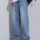 复古高街直筒裤 Kuvine秋冬季 加绒加厚美式 男款 宽松阔腿水洗牛仔裤