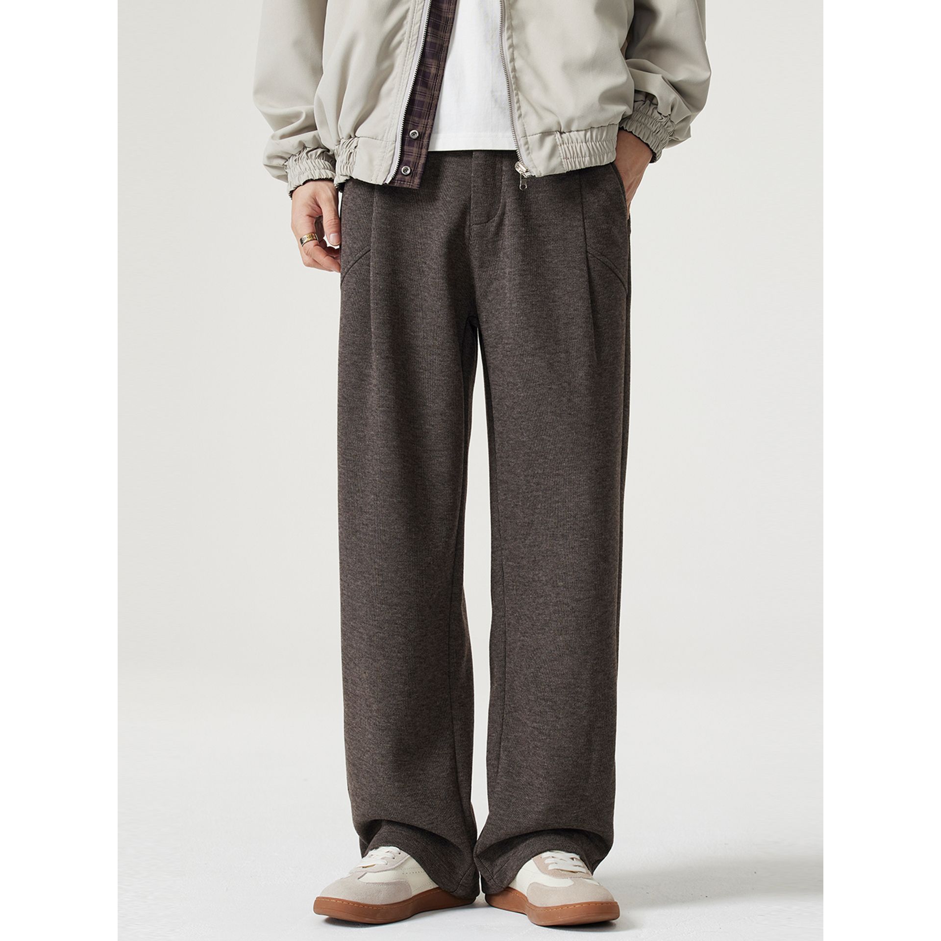 Kuvine秋冬季羊毛慵懒老钱风高级感西裤男款宽松直筒阔腿休闲长裤