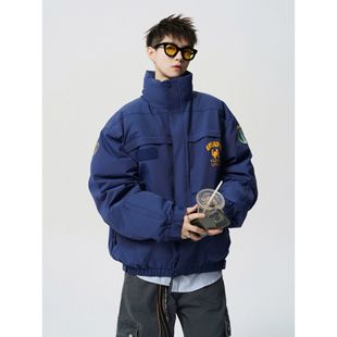 美式印花棒球羽绒服男款冬季重磅白鸭绒廓形夹克潮牌百搭工装外套